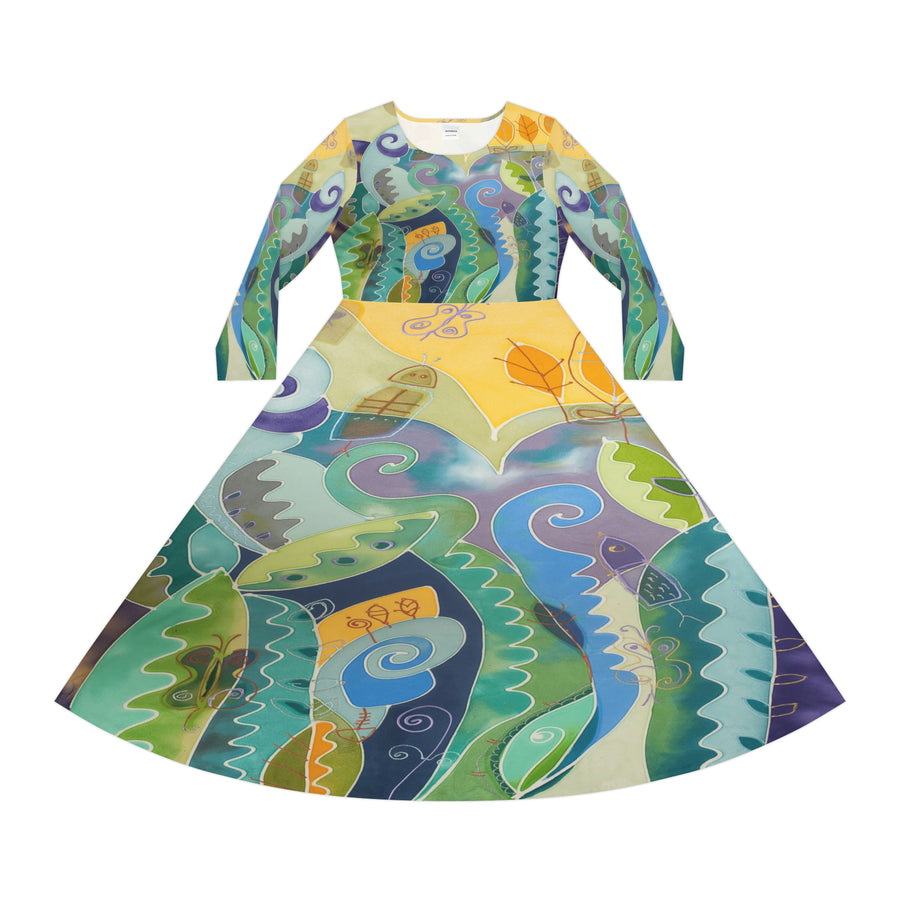 Women's Long Sleeve Dance Dress Graphic Nature Art Design