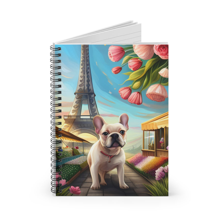 Spiral Notebook - Ruled Line a French Bulldog enjoying Paris in the Spring
