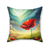 A Red Poppy in a Field Spun Polyester Square Pillow