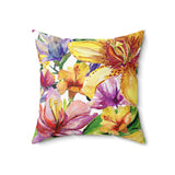 Watercolor Flowers Spun Polyester Square Pillow
