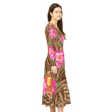 Women's Long Sleeve Dance Dress Jungle Flowers
