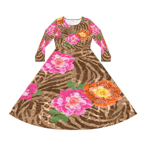 Women's Long Sleeve Dance Dress Jungle Flowers