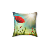 A Red Poppy in a Field Spun Polyester Square Pillow