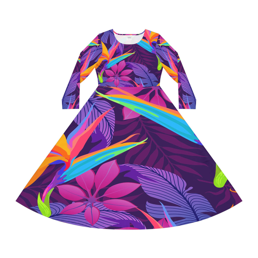 Women's Long Sleeve Dance Dress Tropical Art Design