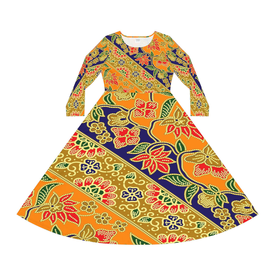 Women's Long Sleeve Dance Dress Floral Ribbon Custom Art