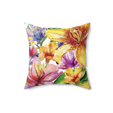 Watercolor Flowers Spun Polyester Square Pillow