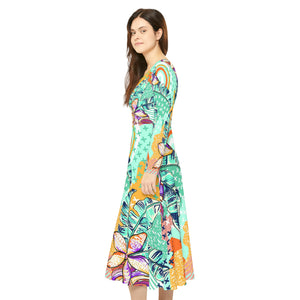 Women's Long Sleeve Dance Dress Topical Art Design