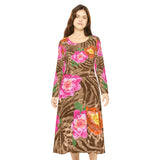 Women's Long Sleeve Dance Dress Jungle Flowers
