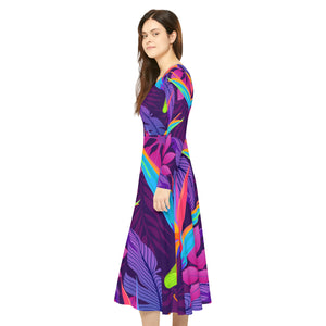 Women's Long Sleeve Dance Dress Tropical Art Design