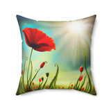 A Red Poppy in a Field Spun Polyester Square Pillow