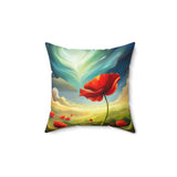 A Red Poppy in a Field Spun Polyester Square Pillow