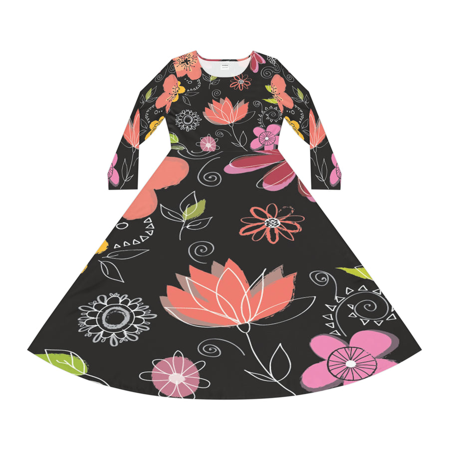 Women's Long Sleeve Dance Dress Folk Art Custom Design