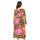 Women's Long Sleeve Dance Dress Jungle Flowers