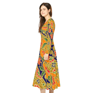 Women's Long Sleeve Dance Dress Floral Ribbon Custom Art