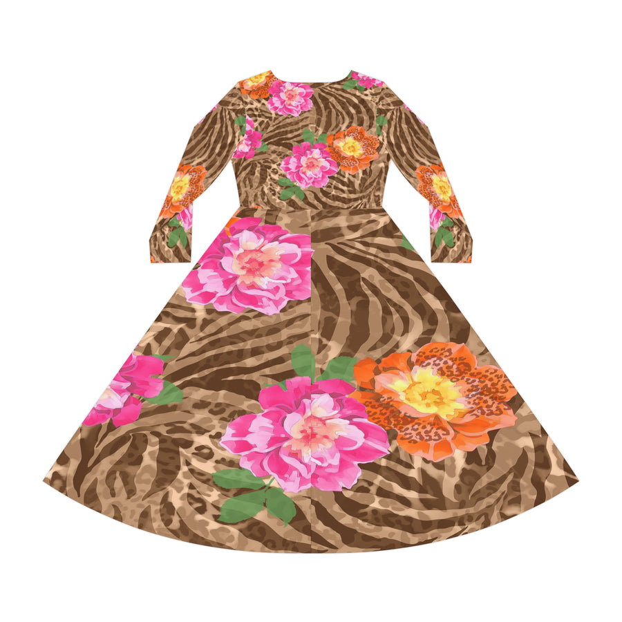 Women's Long Sleeve Dance Dress Jungle Flowers