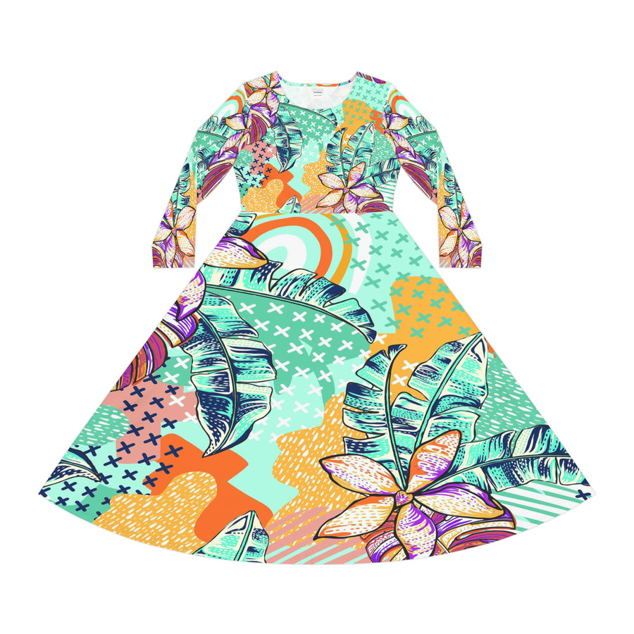 Women's Long Sleeve Dance Dress Topical Art Design