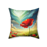 A Red Poppy in a Field Spun Polyester Square Pillow
