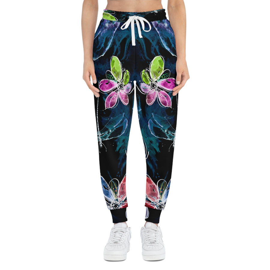 Athletic Joggers Watercolor Flowers At Midnight