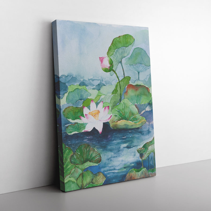 Waterlily Pond Watercolor Canvas Art Print