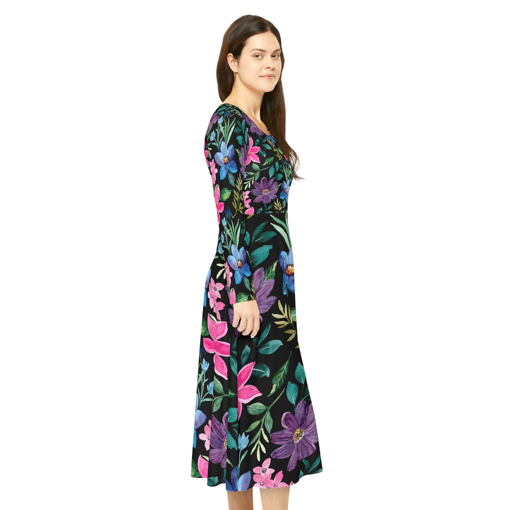 Women's Long Sleeve Dance Dress Midnight Floral