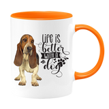 Basset Hound-Life Is Better Basset Hound Coffee Mug Colored Inside and Handle  SALE