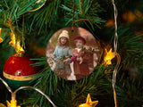 Retro Kids With Mistletoe - Ceramic Round Ornament