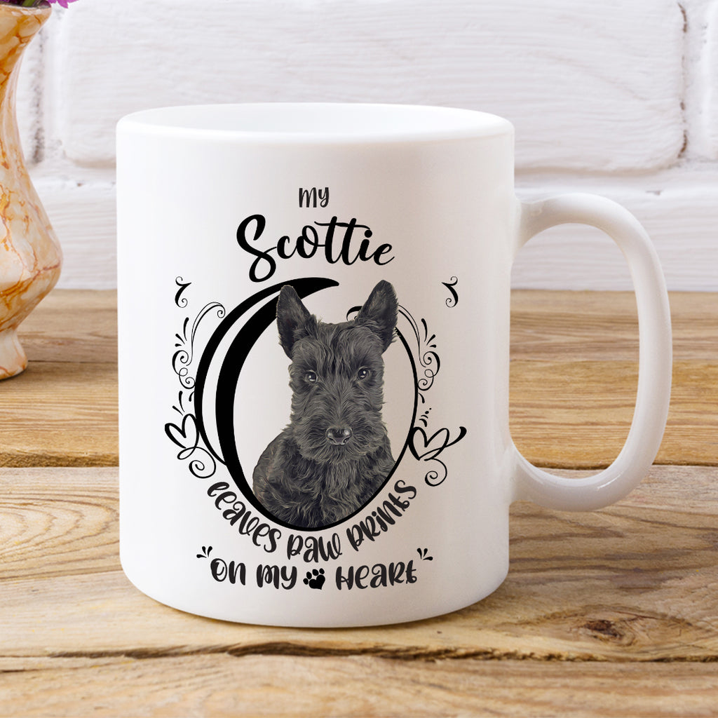 Scottie- My Scottie Leaves Paw Prints On My Heart White Coffee Mug