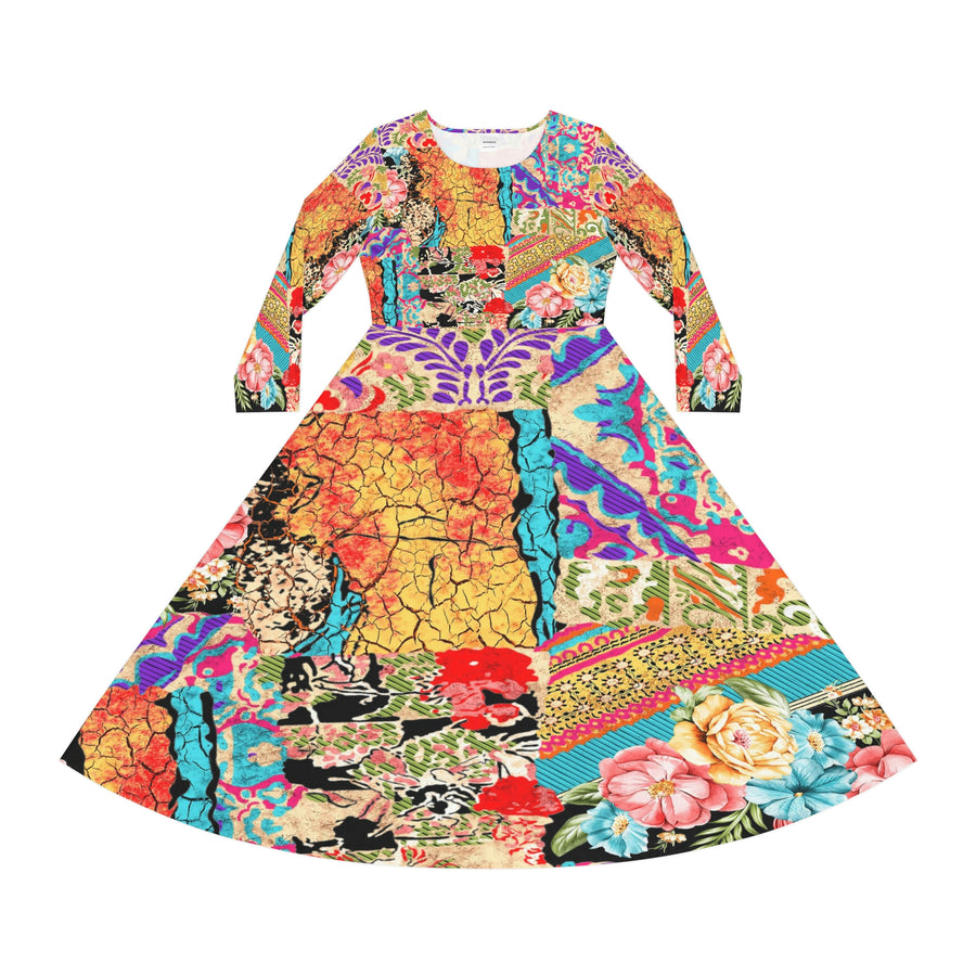 Women's Long Sleeve Dance Dress Colorful Collage Custom Design