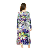 Women's Long Sleeve Dance Dress Exotic Flowers Watercolor Custom Design