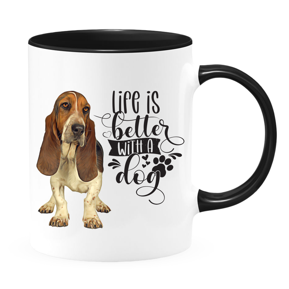 Basset Hound-Life Is Better Basset Hound Coffee Mug Colored Inside and Handle  SALE