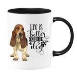 Basset Hound-Life Is Better Basset Hound Coffee Mug Colored Inside and Handle  SALE