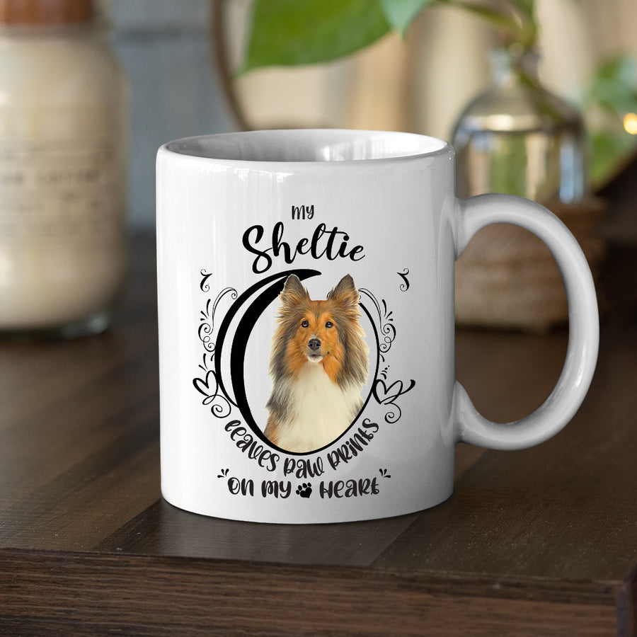 Sheltie- My Sheltie Leaves Paw Prints On My Heart White Coffee Mug