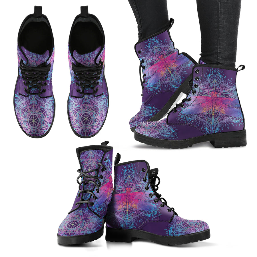 Dragonfly Purple  Mandala  Handcrafted Boots