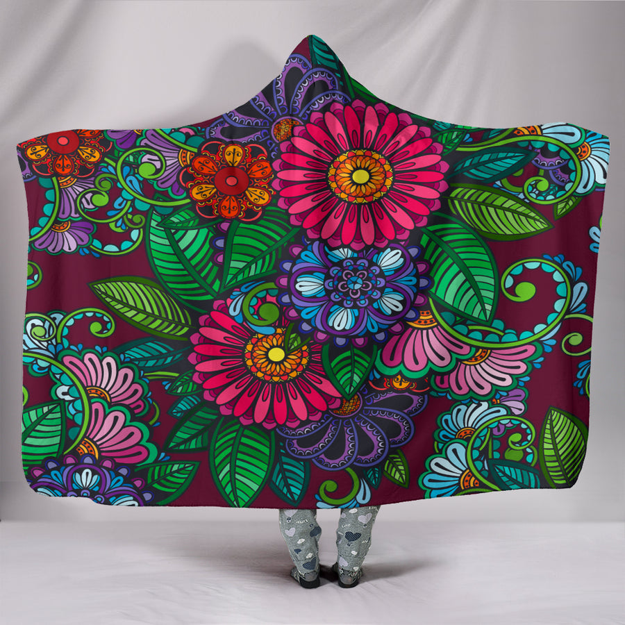 FLOWERS-Henna Flower Hoodie Blanket