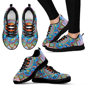 Lotus Mandala Handcrafted Black Sole Sneakers