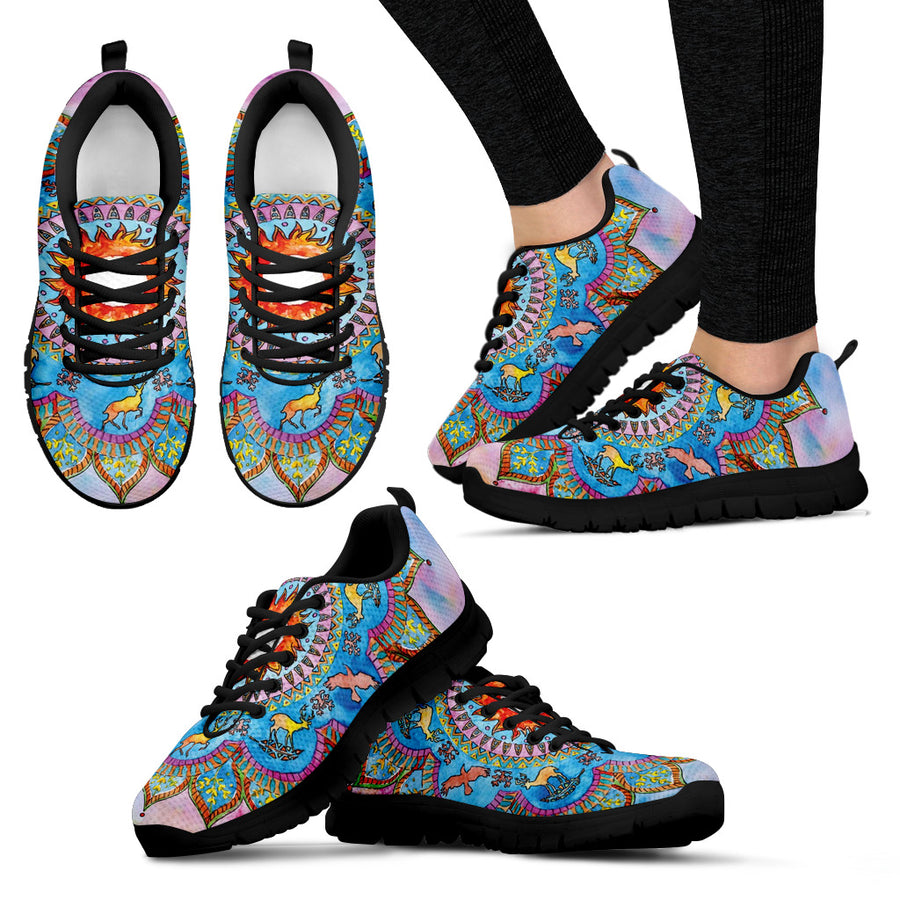 Lotus Mandala Handcrafted Black Sole Sneakers