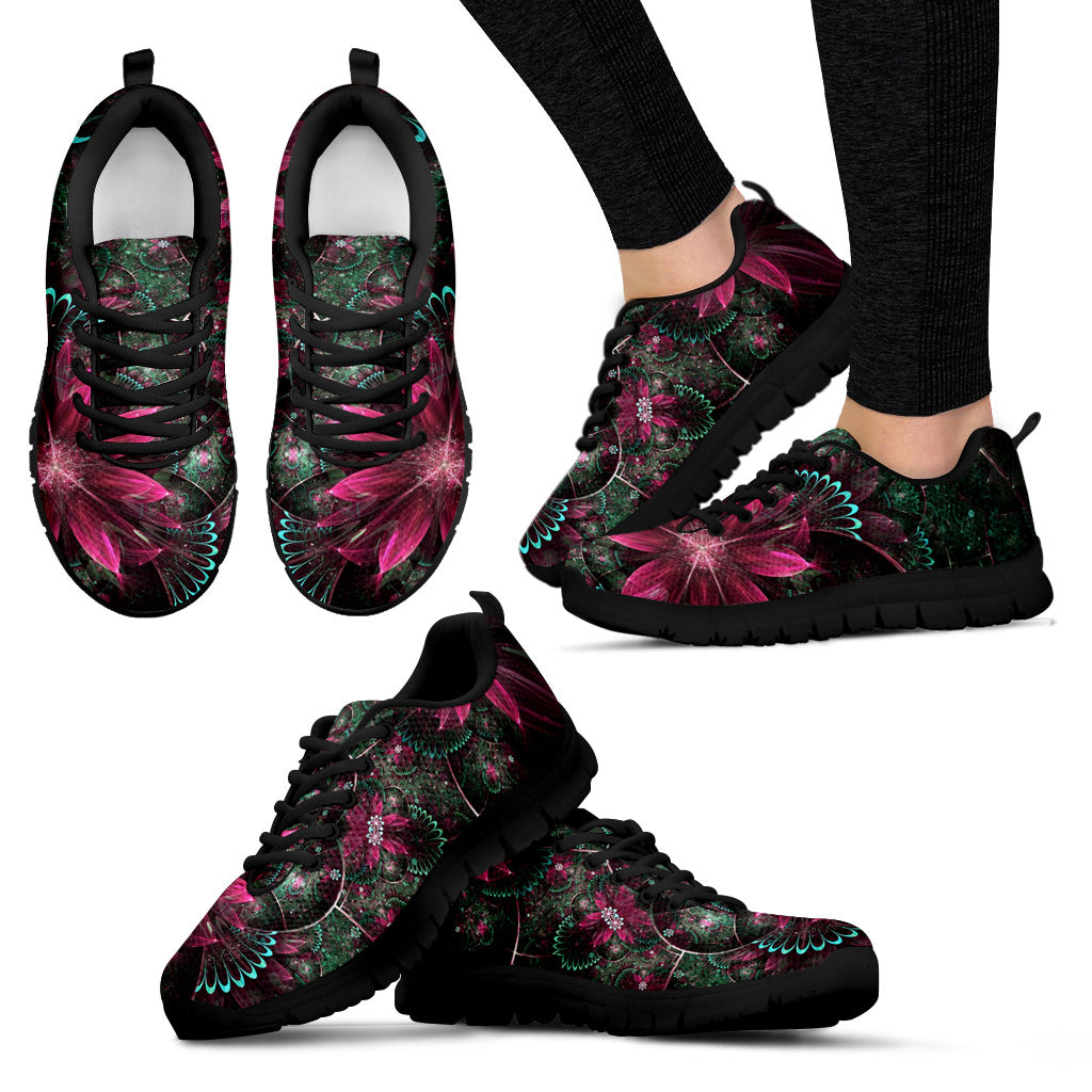 Flower Fractal Handcrafted Black Sole Sneakers