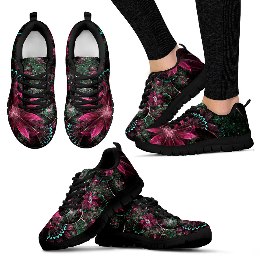 Flower Fractal Handcrafted Black Sole Sneakers