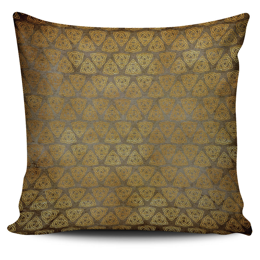 CC Brown and Gold Celtic Triquerta Pillow Cover
