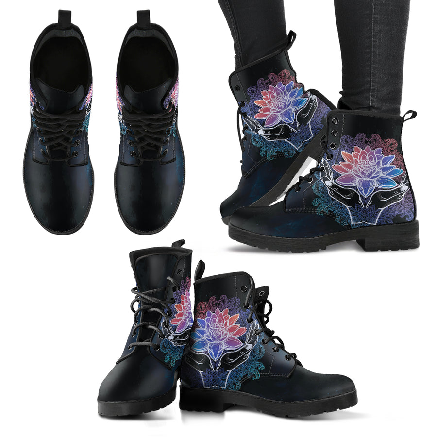 Spiritual- Lotus Custom Design Women's Vegan Friendly Leather Boots
