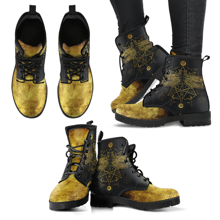 Dragonfly-Gold Dragonfly Women's Leather Boots