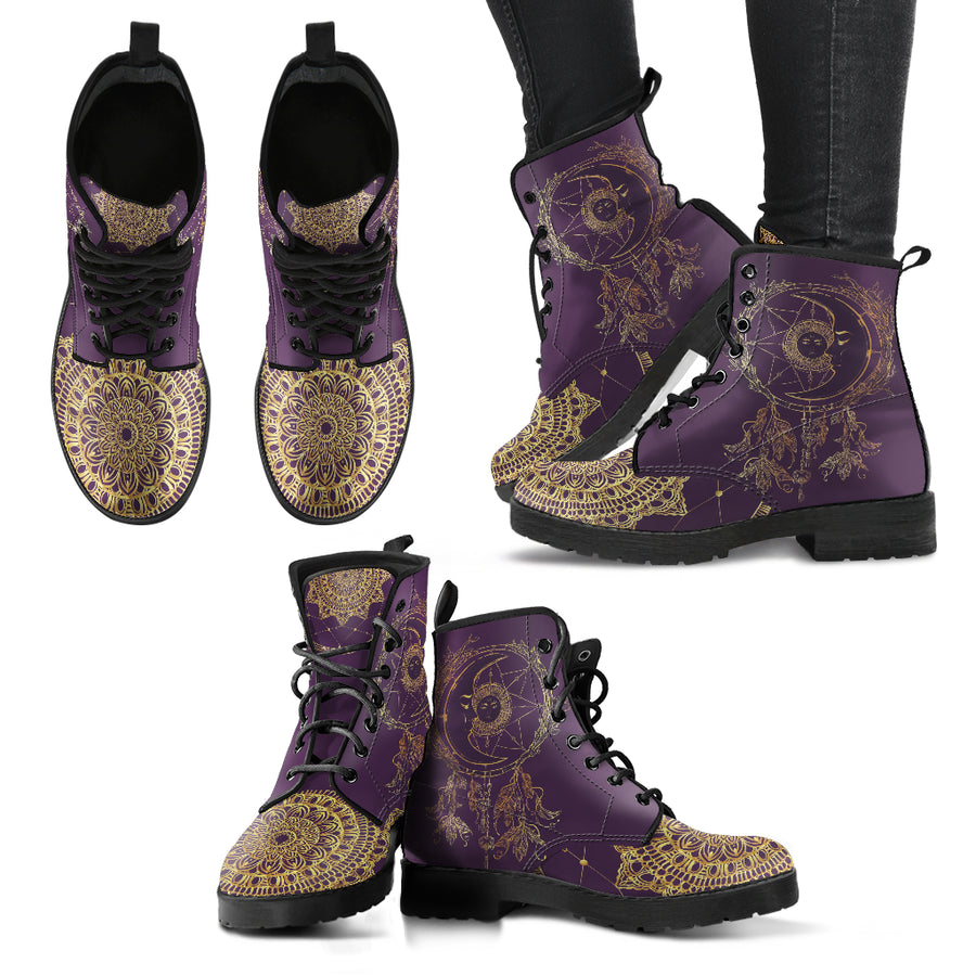 Dream Catcher- Moon  Gold Women's Vegan Style Leather Boots