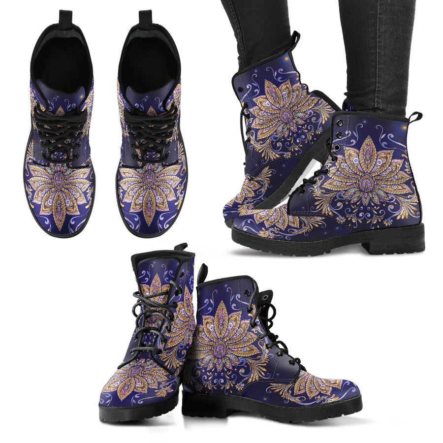 Spiritual- Elegant Lotus Women's Leather Boots Vegan Friendly
