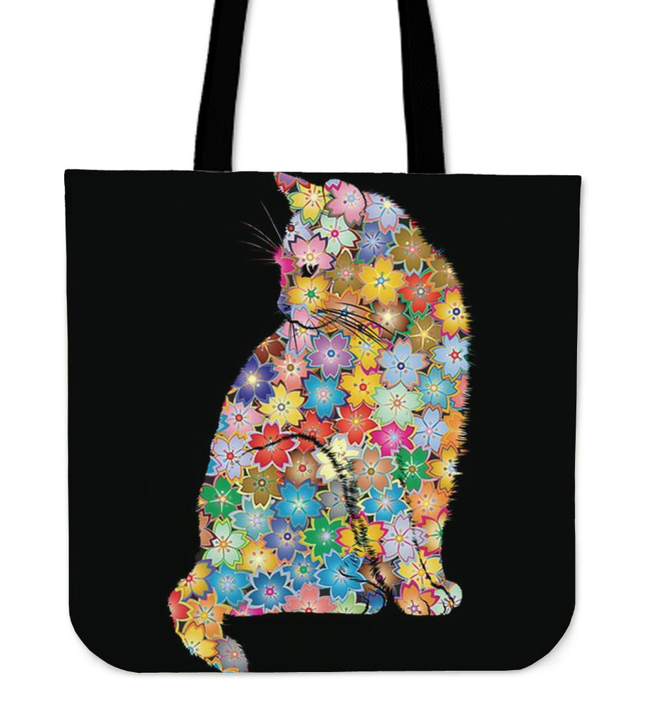 Floral Feline Tote Bag-JUST PAY SHIPPING