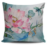 Watercolor Painting Lotus and Dragonfly