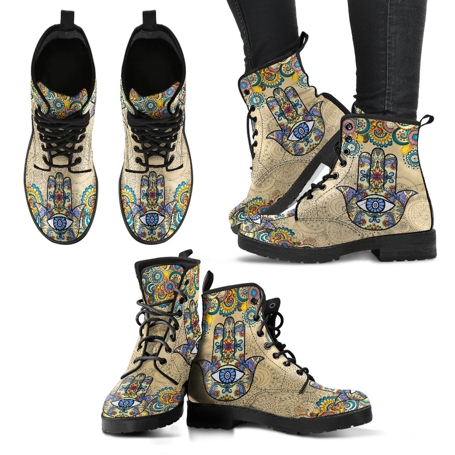 Spiritual- Hamsa Hand Women's Leather Boots