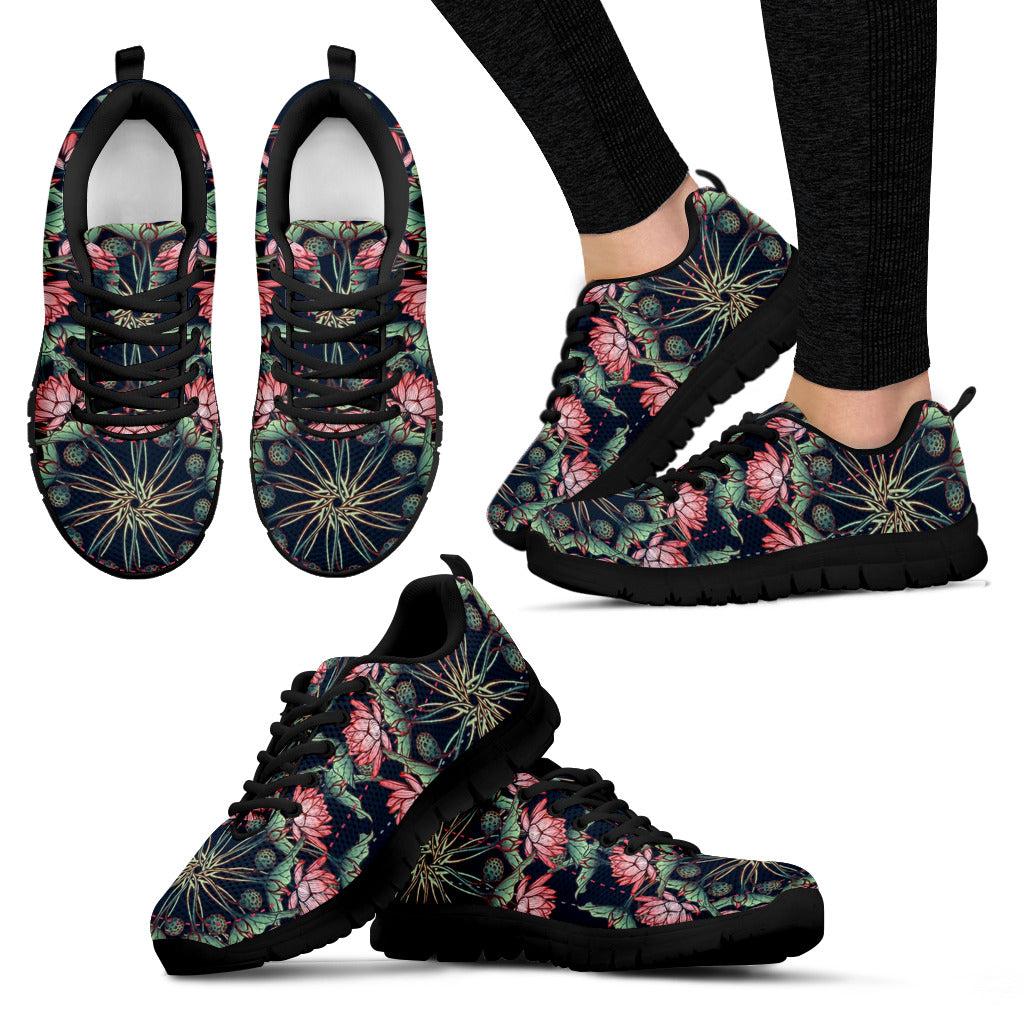 Lotus Mandala Handcrafted Black Sole Sneakers
