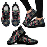 Lotus Mandala Handcrafted Black Sole Sneakers