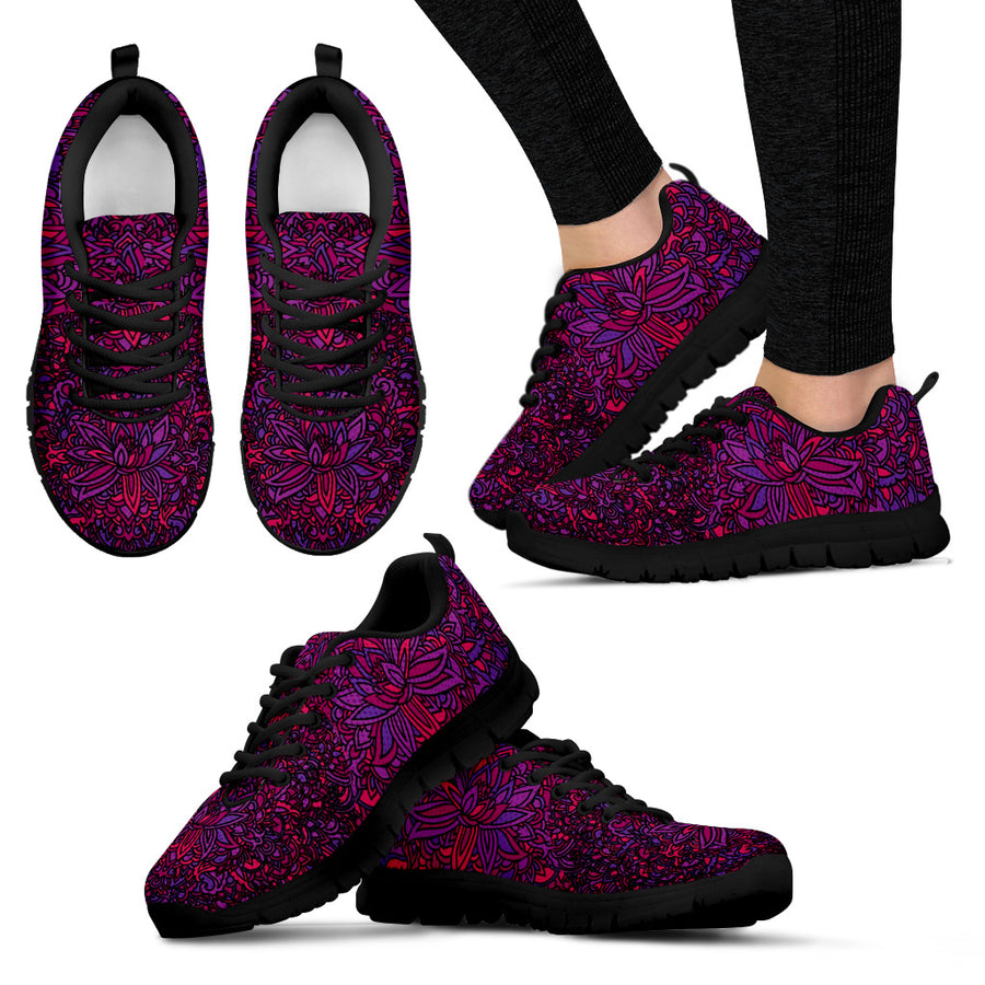 Lotus Mandala Handcrafted Black Sole Sneakers