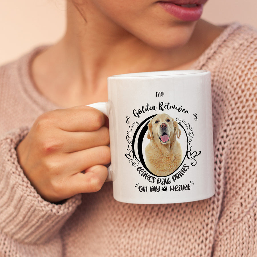 Golden Retriever- My Golden Retriever Leaves Paw Prints On My Heart White Coffee Mug